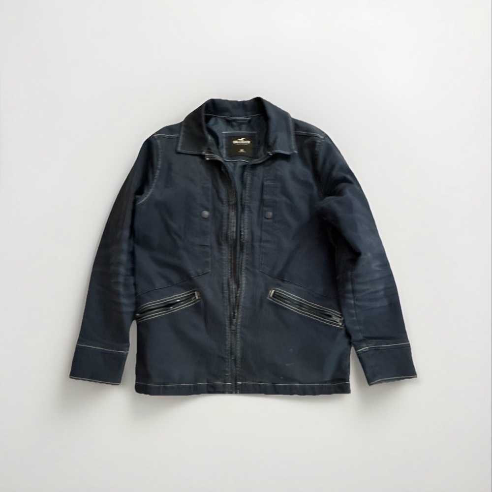 VINTAGE Hollister Men's Dark Blue Full Zip Up Military Jacket